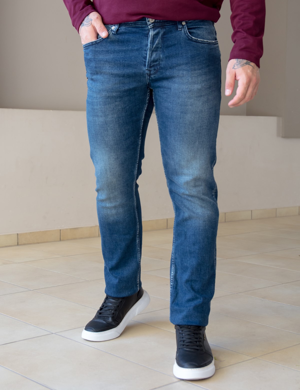 Ανδρικό μπλε τζιν παντελόνι με ξέβαμμα Plus Size GB4754 GB4754